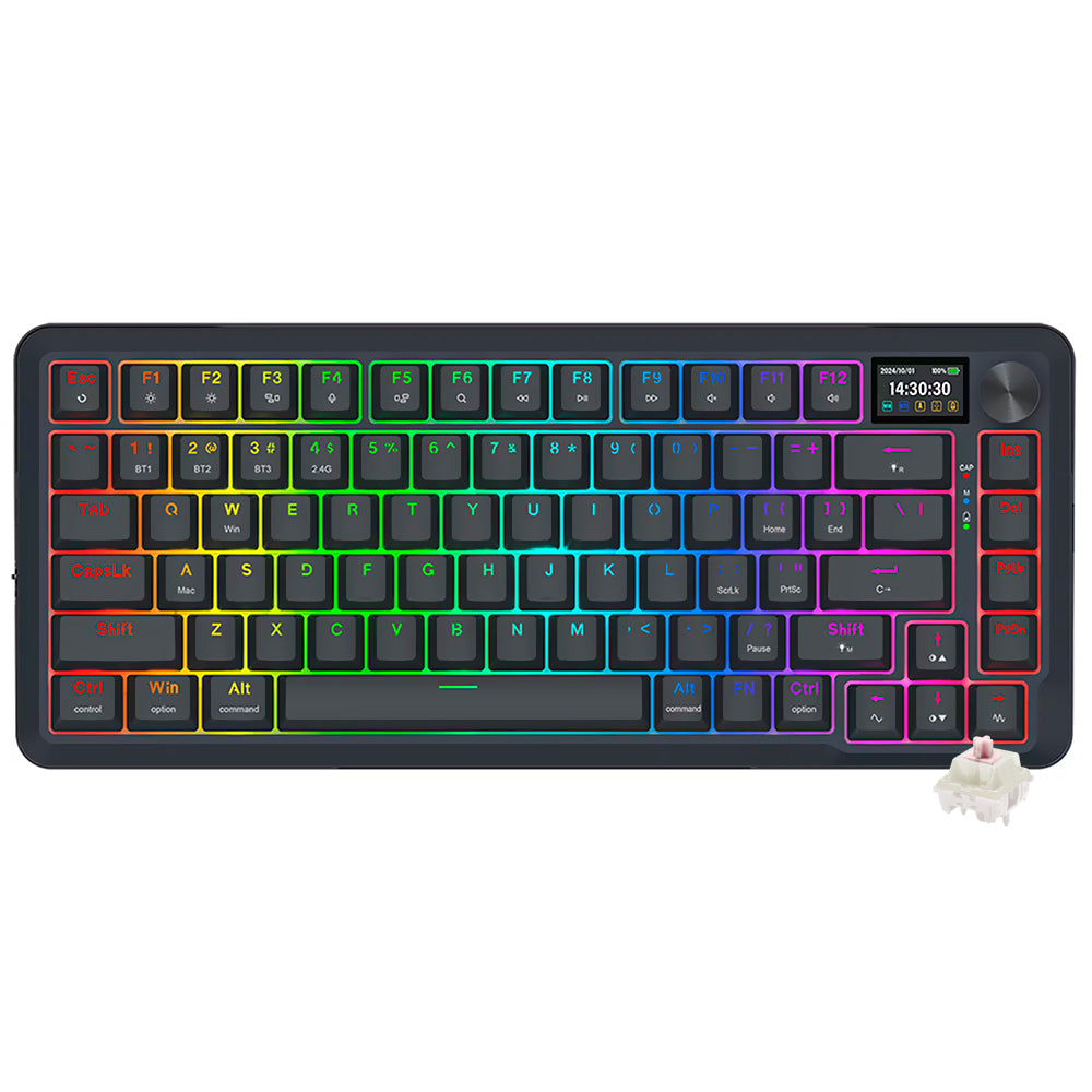 Teclado Gamer Mecânico Redragon K708-RGB-PRO Flekact Pro Wireless / RGB / LCD / Inglês - Preto