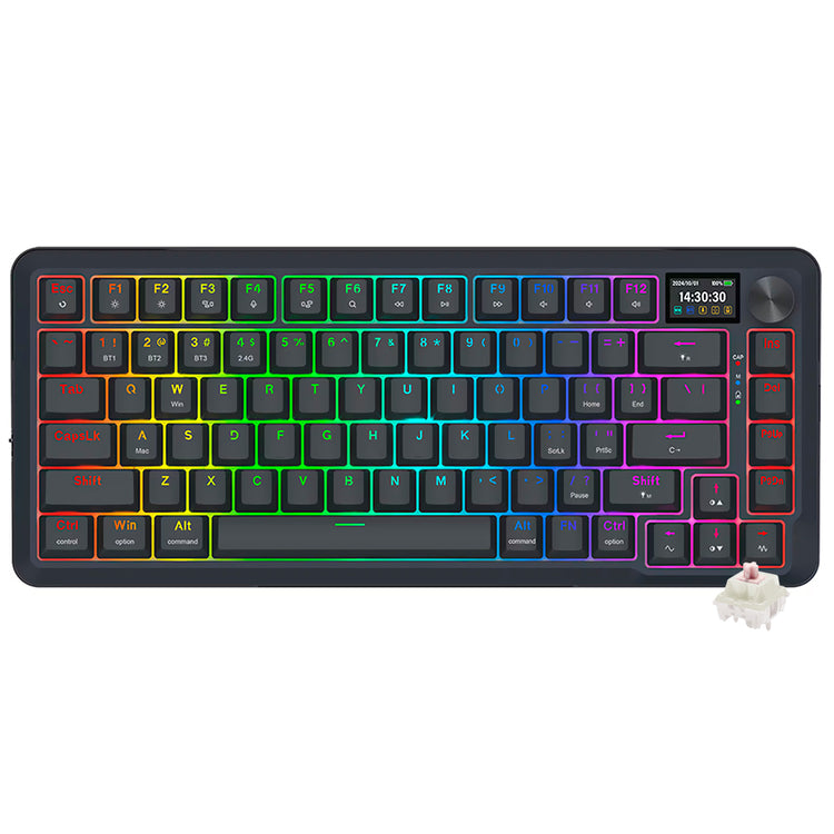 Teclado Gamer Mecânico Redragon K708-RGB-PRO Flekact Pro Wireless / RGB / LCD / Inglês - Preto