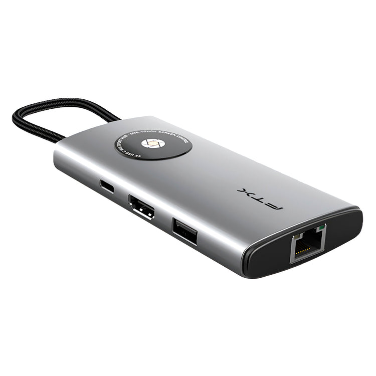 Hub USB-C FTX CT-HUBL3-AG 8 Portas / HDMI / 2 USB 3.0 / USB 2.0 / RJ45 / SD / TF / USB-C Fêmea - Cinza