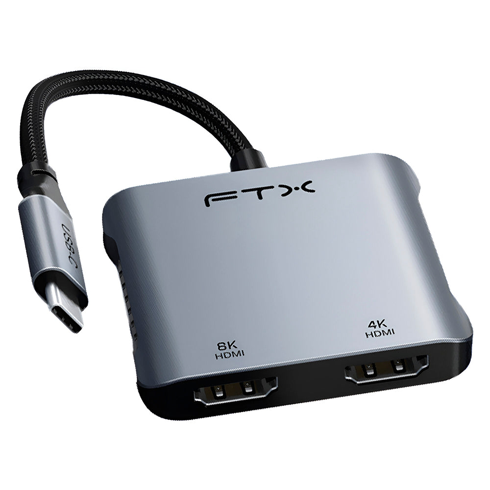 Hub USB-C FTX CT-CM2H8K-AG 115588 4 Portas / 2 HDMI / USB / USB-C Fêmea - Cinza