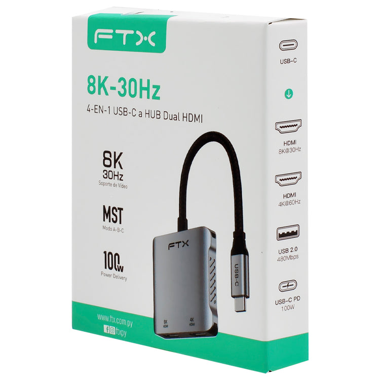 Hub USB-C FTX CT-CM2H8K-AG 115588 4 Portas / 2 HDMI / USB / USB-C Fêmea - Cinza