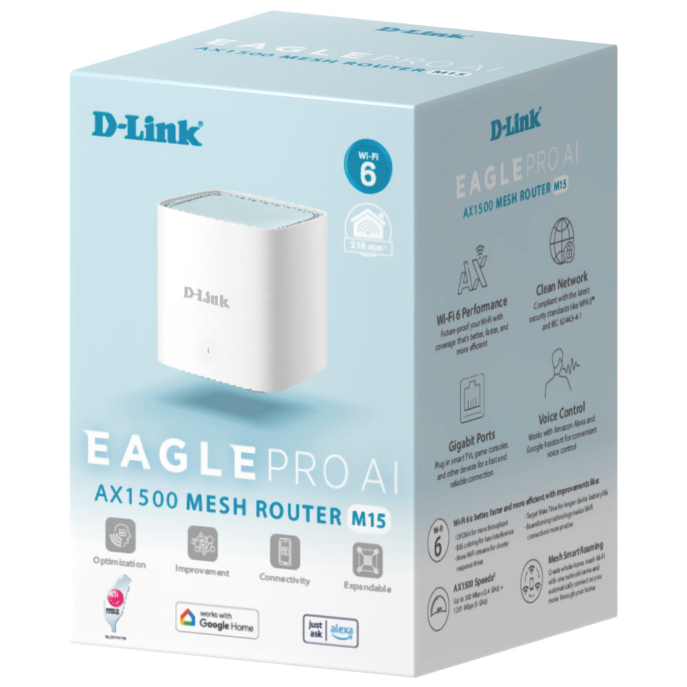 Roteador D-Link M15 Eagle Pro AI Mesh AX1500 Dual Band / 2.4GHz / 5GHz / 1500Mbps
