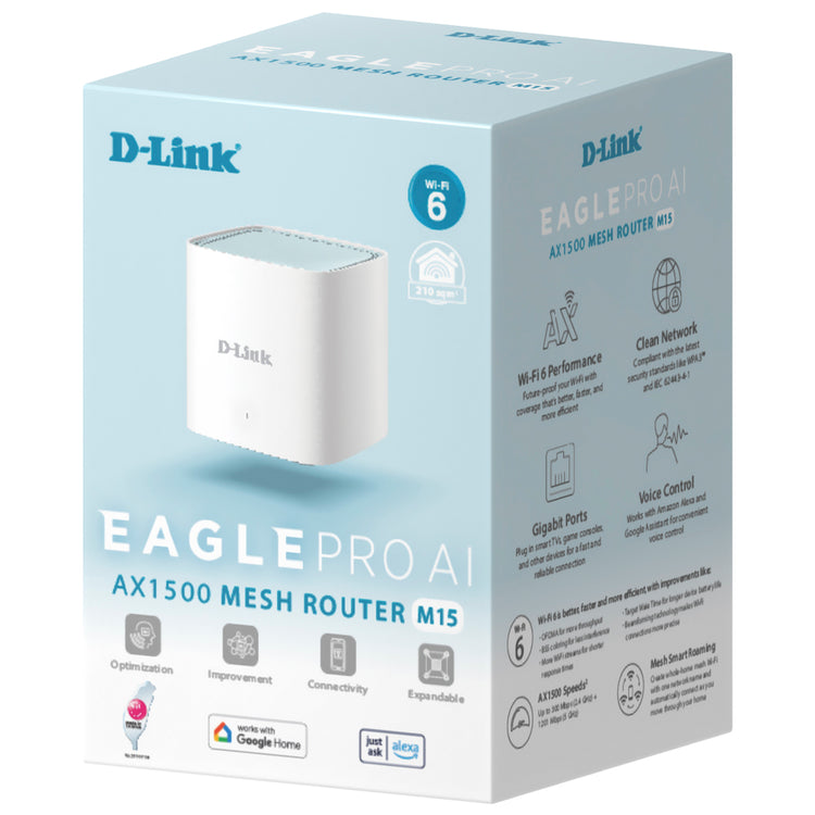 Roteador D-Link M15 Eagle Pro AI Mesh AX1500 Dual Band / 2.4GHz / 5GHz / 1500Mbps