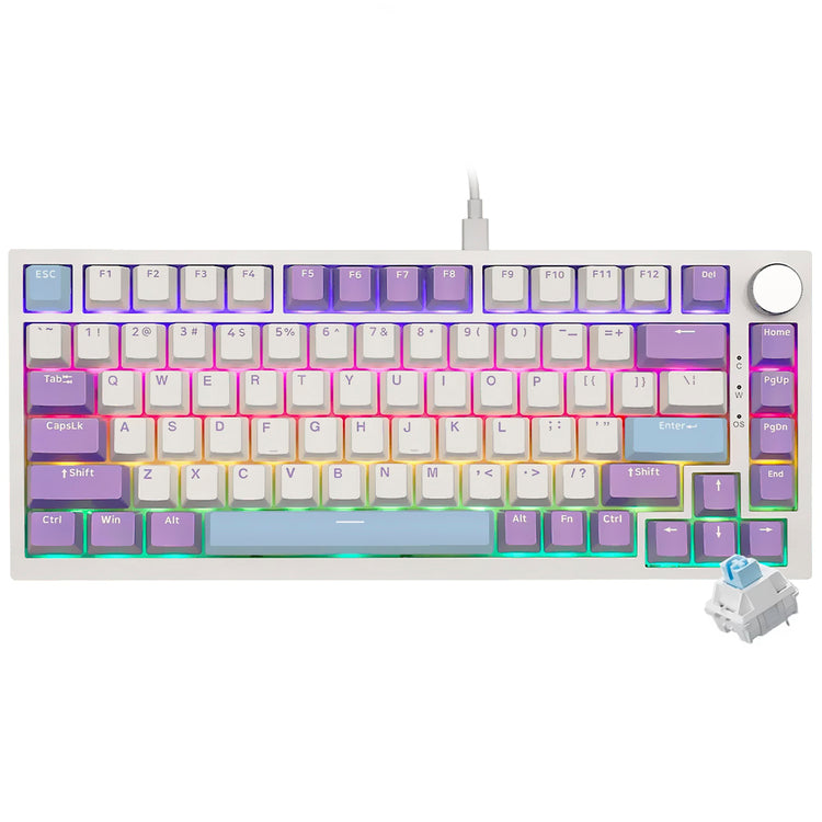 Teclado Gamer Mecânico Ajazz AK820 Nacodexx USB / RGB / Sea Salt / Inglês - Branco / Roxo