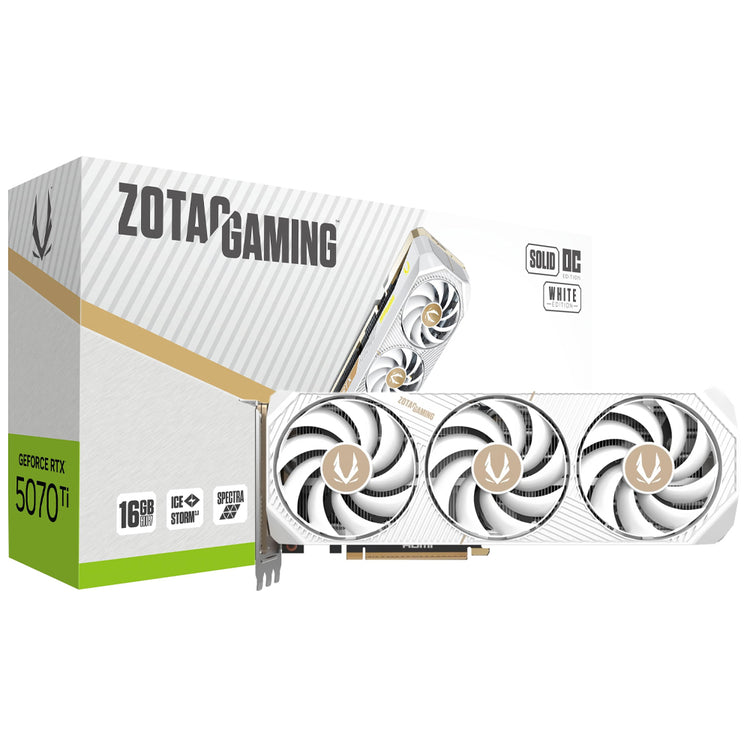 Placa de Vídeo Zotac Gaming Solid Core OC White ED 16GB GeForce RTX5070TI GDDR7