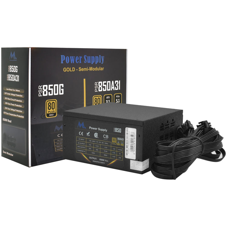 Fonte de Alimentação Mtek 850W ATX 3.1 / Semi Modular / 80 Plus Gold