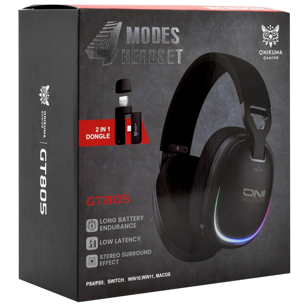 Headset Gamer Onikuma GT805 RGB / Wireless - Preto