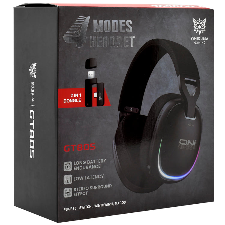 Headset Gamer Onikuma GT805 RGB / Wireless - Preto