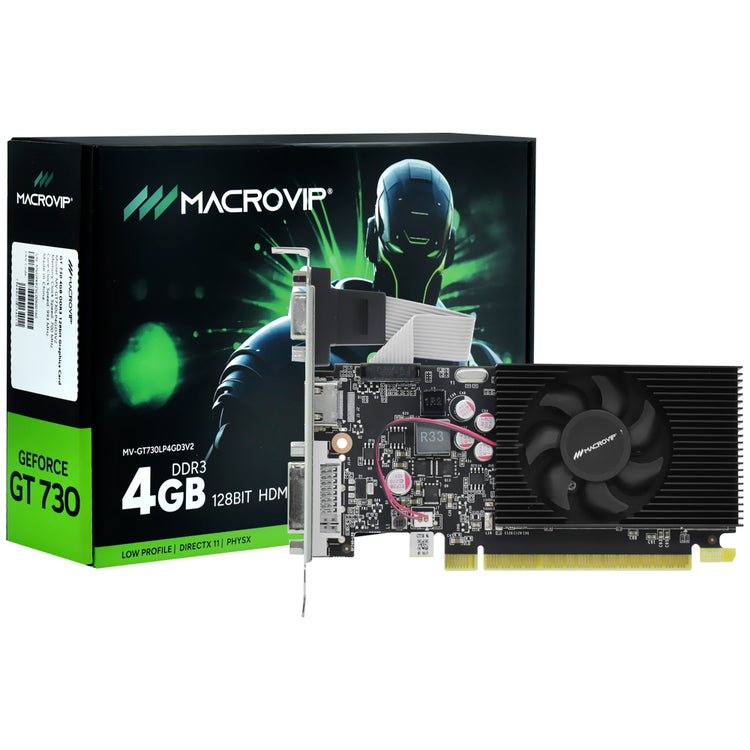 Placa de Vídeo Macrovip 4GB GeForce GT730 V2 DDR3 - Low Profile