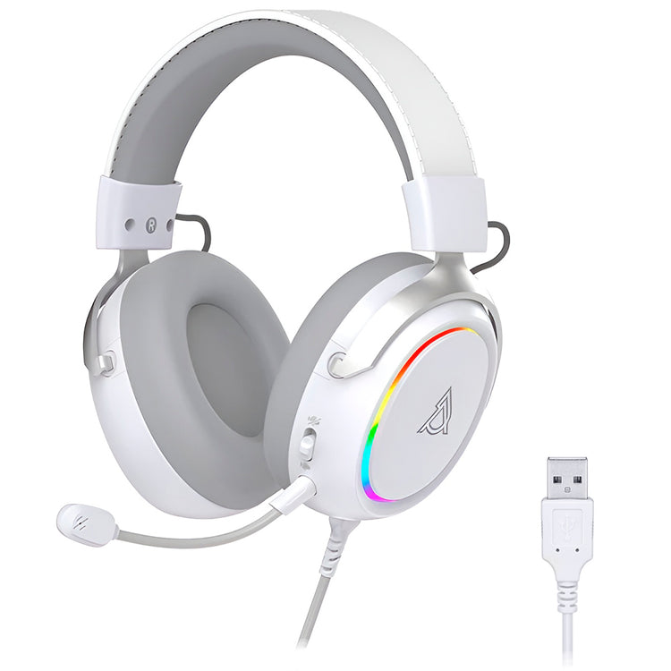 Headset Gamer Ajazz AHW10 RGB / Com Fio - Branco / Cinza