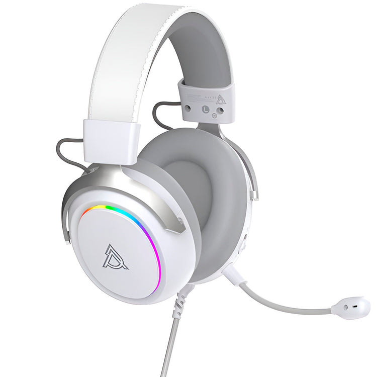 Headset Gamer Ajazz AHW10 RGB / Com Fio - Branco / Cinza