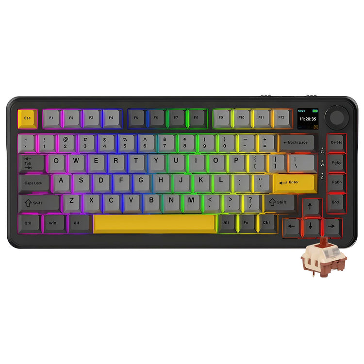 Teclado Gamer Mecânico Ajazz AK820 Max Plus Nacodexx / Maillard / Wireless / RGB / Inglês - Preto / Cinza