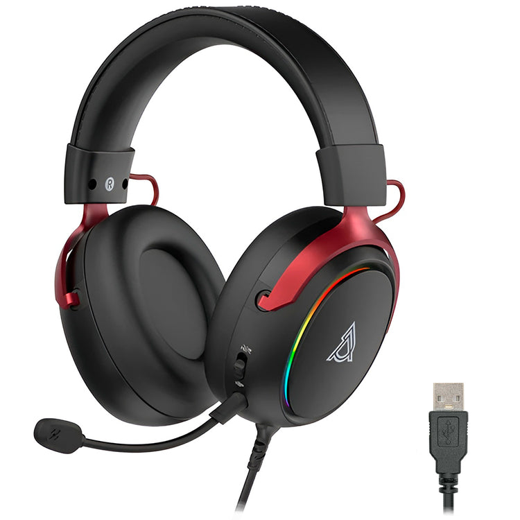 Headset Gamer Ajazz AHW10 RGB / Com Fio - Preto / Vermelho