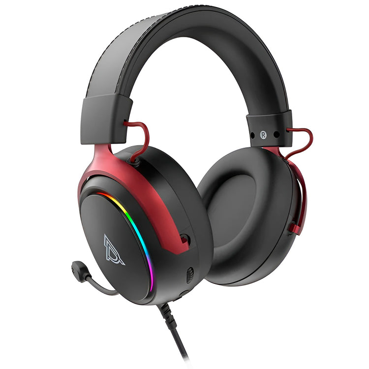 Headset Gamer Ajazz AHW10 RGB / Com Fio - Preto / Vermelho