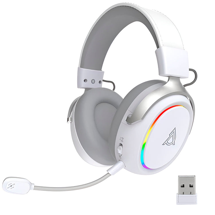 Headset Gamer Ajazz AHM10 Max RGB Wireless - Branco / Cinza