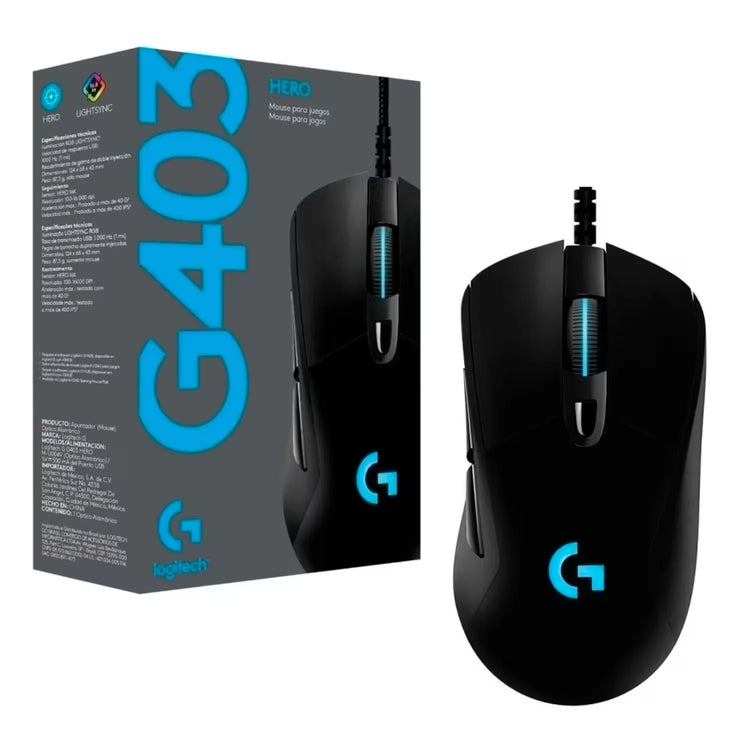 Mouse Gamer Logitech G403 Hero Gaming 16000 DPI USB RGB - Preto